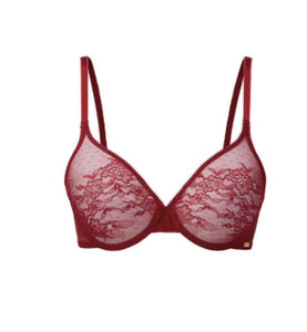 Glossies Lace Sheer Moulded Bra 13001 - Bordeaux (Fashion) – The Full Cup